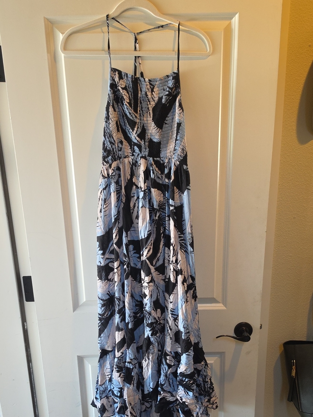 Free People Maxi Blue and Grey Floral Halter Dress
